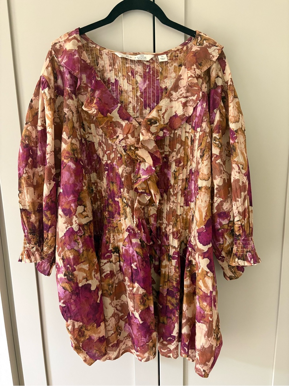 The Pioneer Woman Plum & Brown Floral Ruffle Blouse